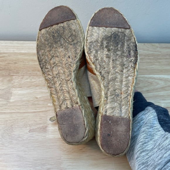 Lauren Ralph Lauren Candice Wedge Sandals Gold Linen Brown Espadrille 8.5B - Picture 6 of 10